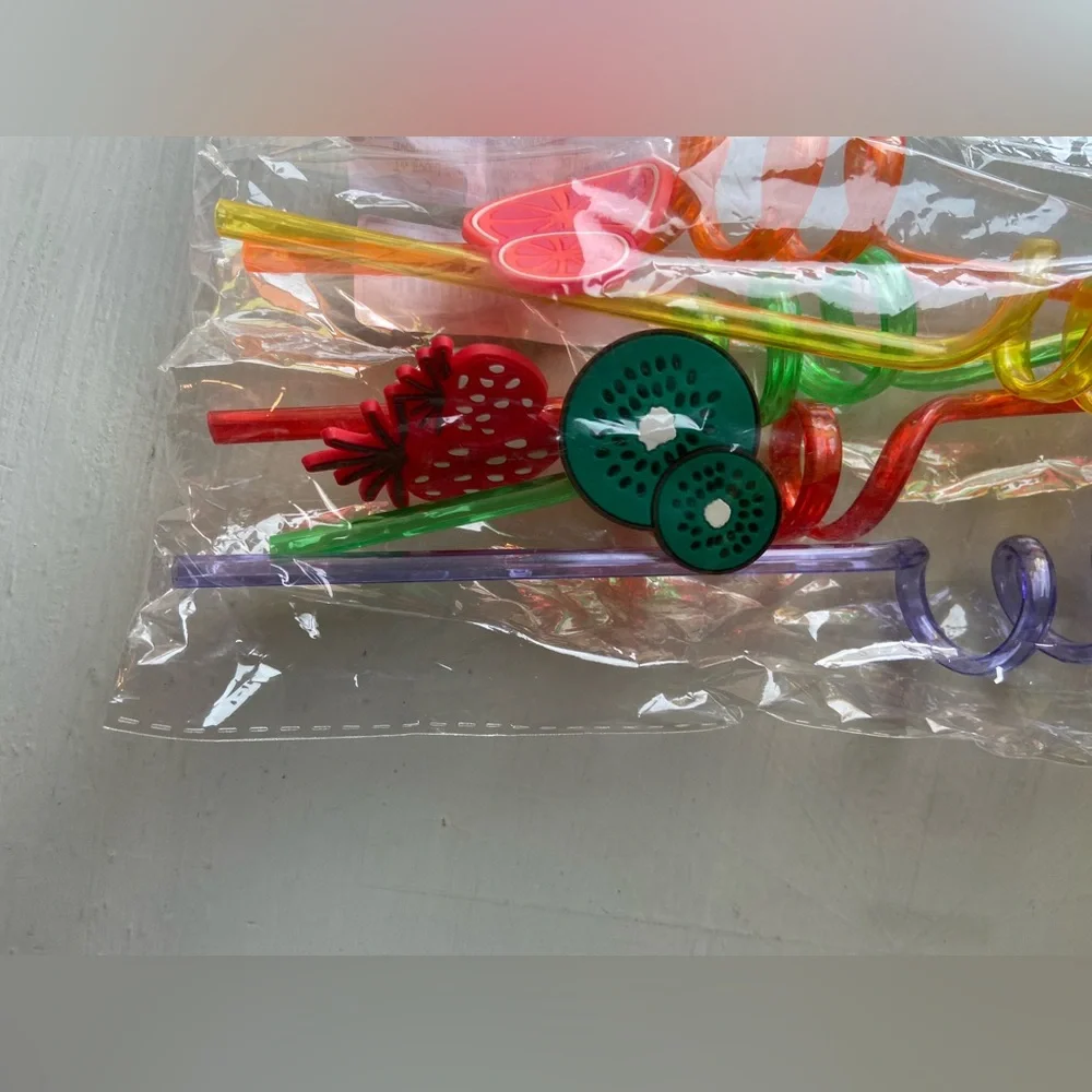 NWT Cartoon Pattern Fruit Colorful Kids Drinking Straws 5pc Set